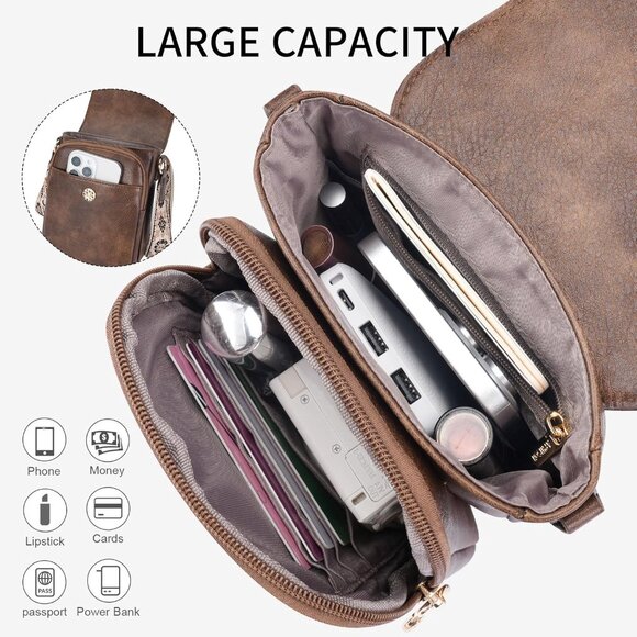 Small Leather Crossbody Bag for Women Phone Wallet Purse Card Slots Adjustable S - Picture 3 of 6